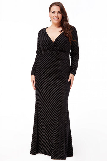 PLUS SIZE VELVET STRIPE MAXI DRESS